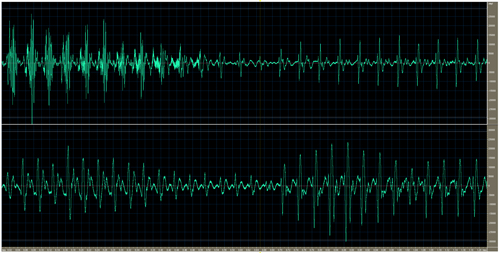 Waveform and spectrogram of purring domestic cat